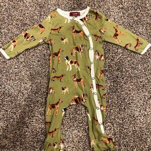 Milkbarn Olive Green Dog-Print Footie